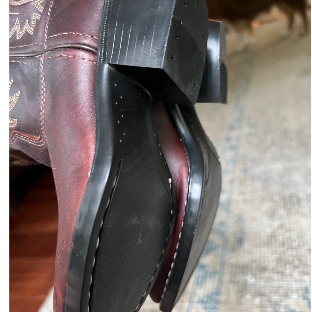 Old West Kids Burgundy Leather Cowboy Boots Western Pointed Toe 8152 Size 12D - Picture 4 of 7